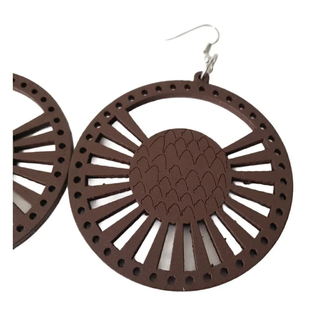Bohemian Wooden Drop Lightweight Dangle Earrings - Picture 4 of 9